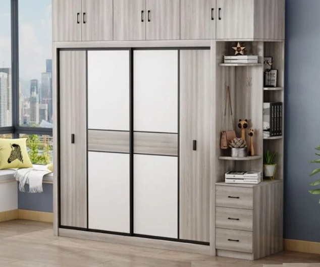 Tủ Quần Áo Cửa Lùa Hiện Đại Kèm Kệ Trang Trí Đa Năng