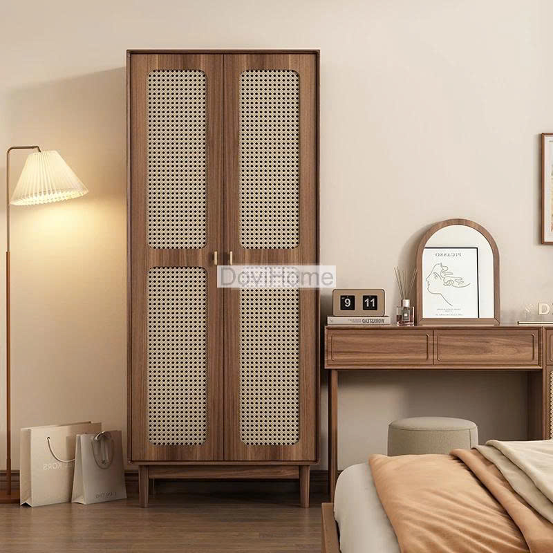 Tủ Quần Áo Gỗ Kết Hợp Mây Hiện Đại