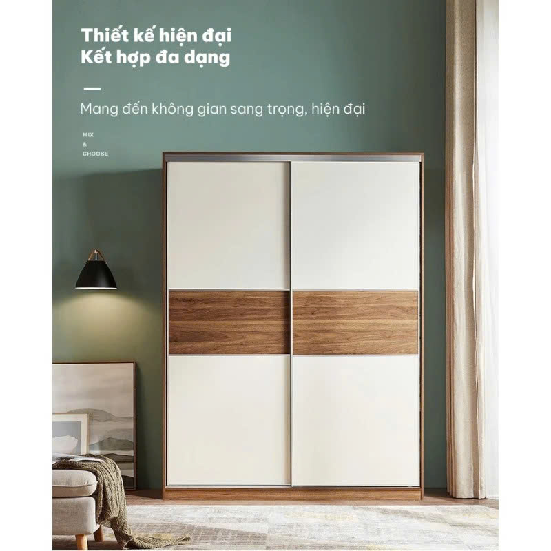 Tủ Quần Áo Gỗ Công Nghiệp MDF Cửa Lùa Hiện Đại