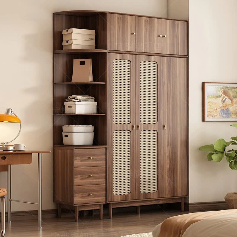 Tủ Quần Áo Gỗ Kết Hợp Mây Hiện Đại