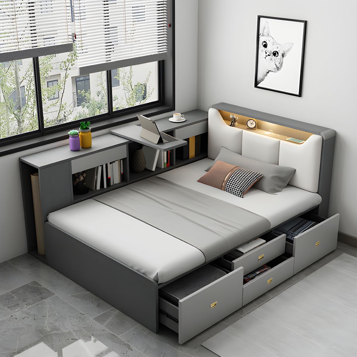Giường Gỗ Công Nghiệp Hiện Đại Có Ngăn Kéo