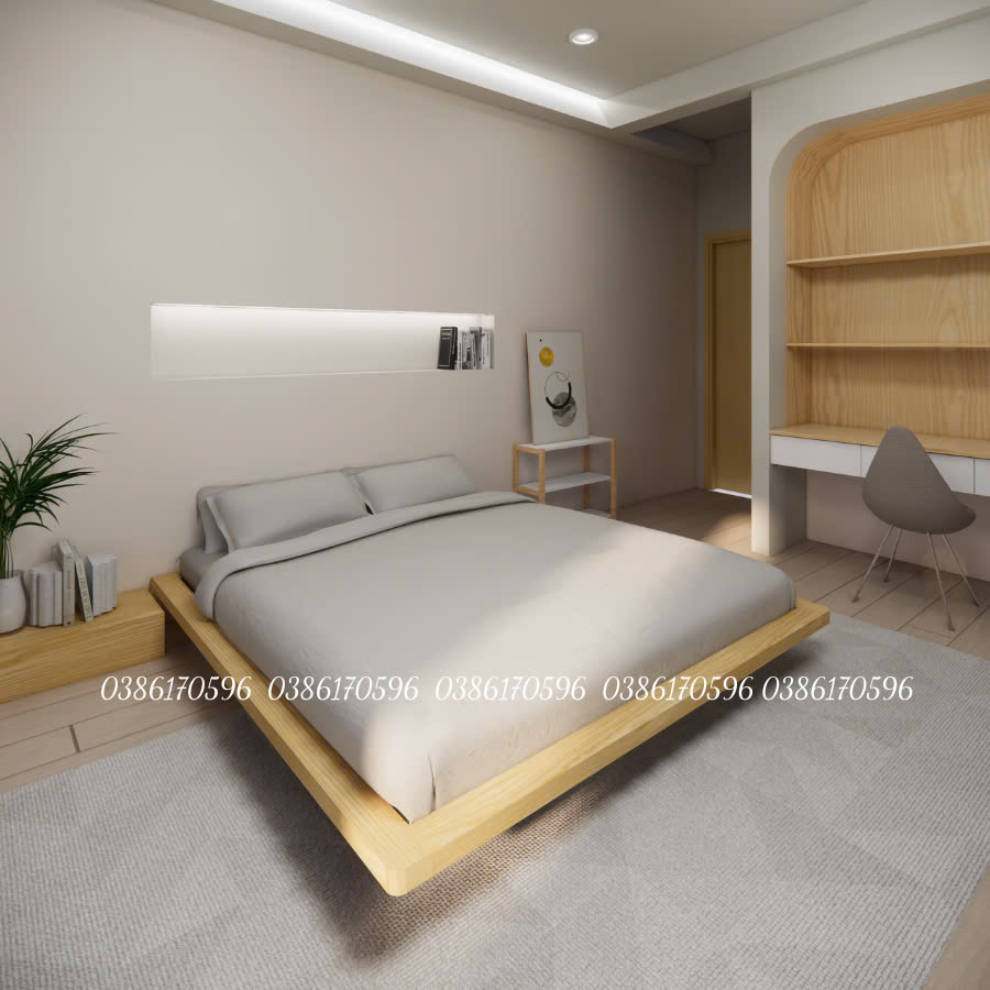 Giường gỗ  M23 - Mẫu gường bay kết hợp đèn led