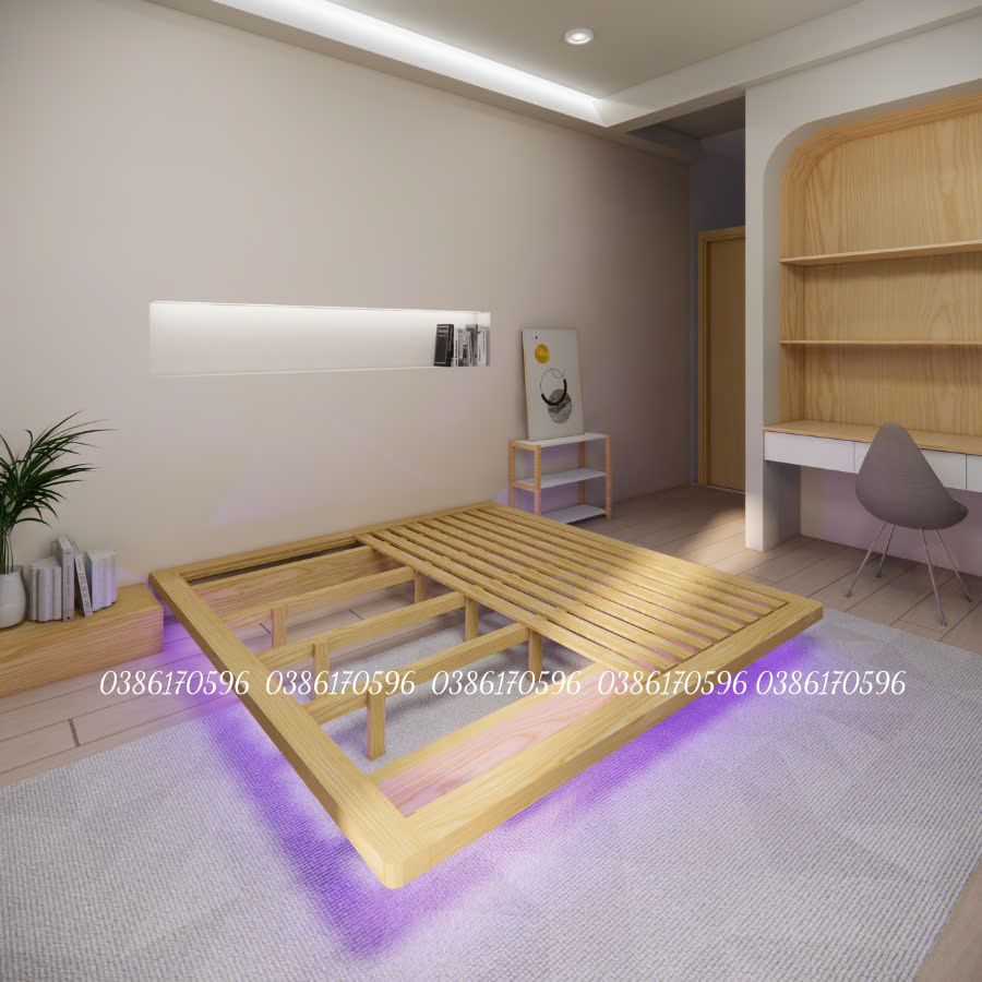 Giường gỗ  M23 - Mẫu gường bay kết hợp đèn led