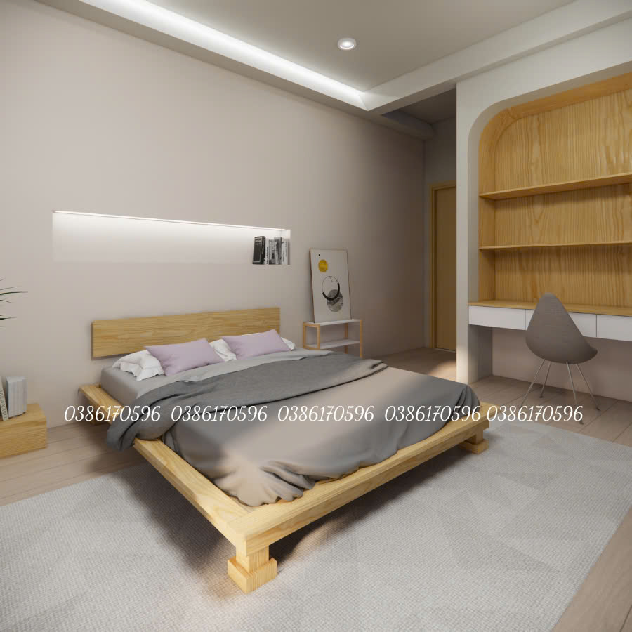 Giường M17 - Giường gỗ đơn giản có tựa kết hợp chân hộp