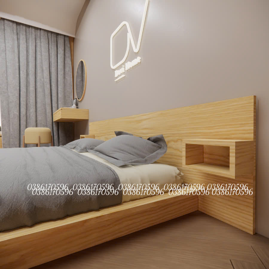 Giường gỗ M15 - Mẫu giường tựa kín tap treo 2 bên