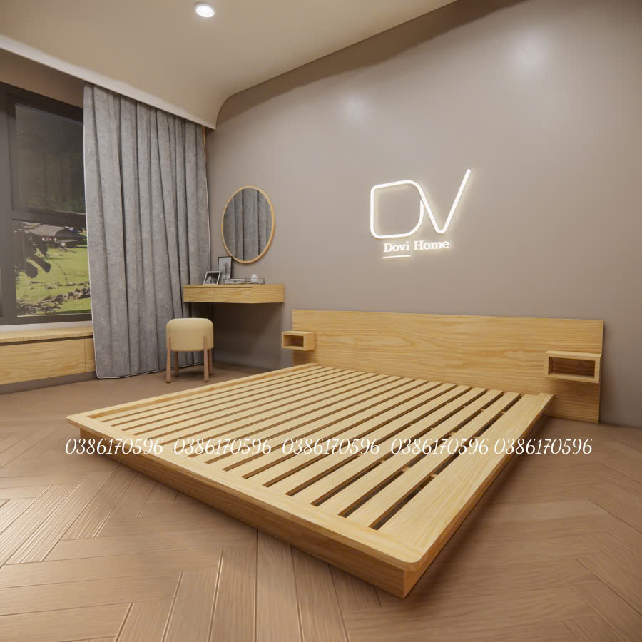 Giường gỗ M15 - Mẫu giường tựa kín tap treo 2 bên