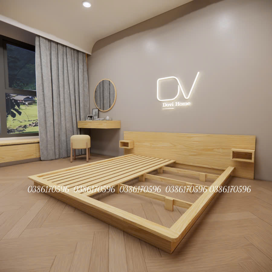 Giường gỗ M15 - Mẫu giường tựa kín tap treo 2 bên