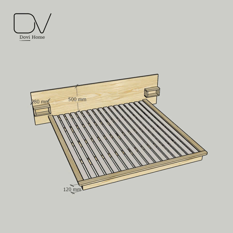 Giường gỗ M15 - Mẫu giường tựa kín tap treo 2 bên