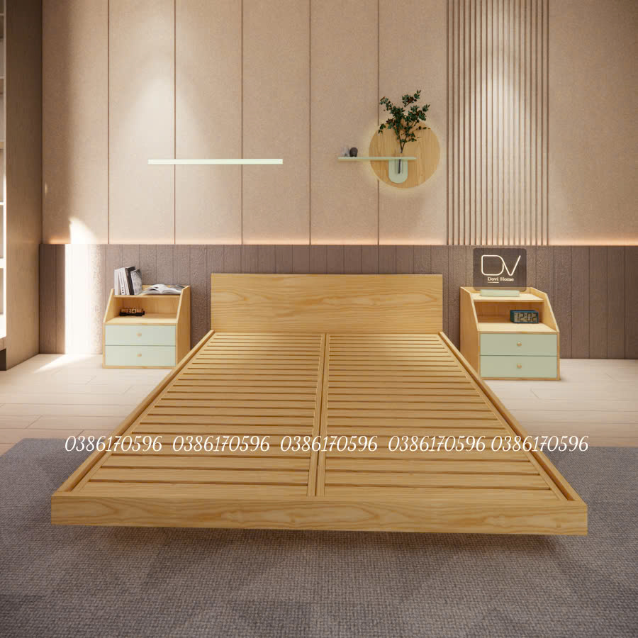 Giường gỗ DV4 - Giường ngủ Decor có tựa đầu phong cách tối giản