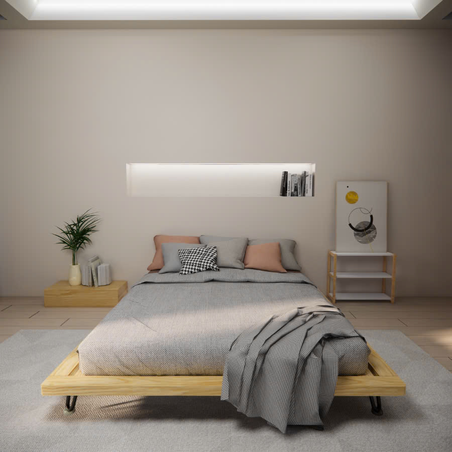 Giường gỗ  M22 - Giường gỗ decor kết hợp chân sắt sơn tĩnh điện