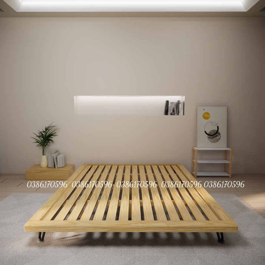 Giường gỗ  M22 - Giường gỗ decor kết hợp chân sắt sơn tĩnh điện
