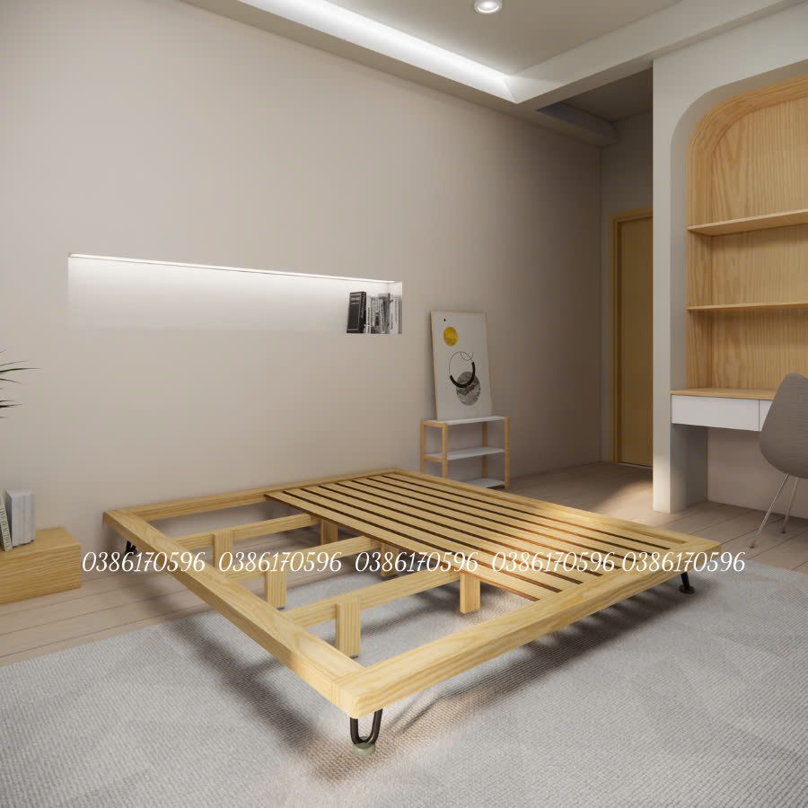 Giường gỗ  M22 - Giường gỗ decor kết hợp chân sắt sơn tĩnh điện