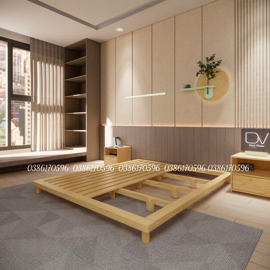 Giường gỗ  M22A - Giường bệt chân tròn
