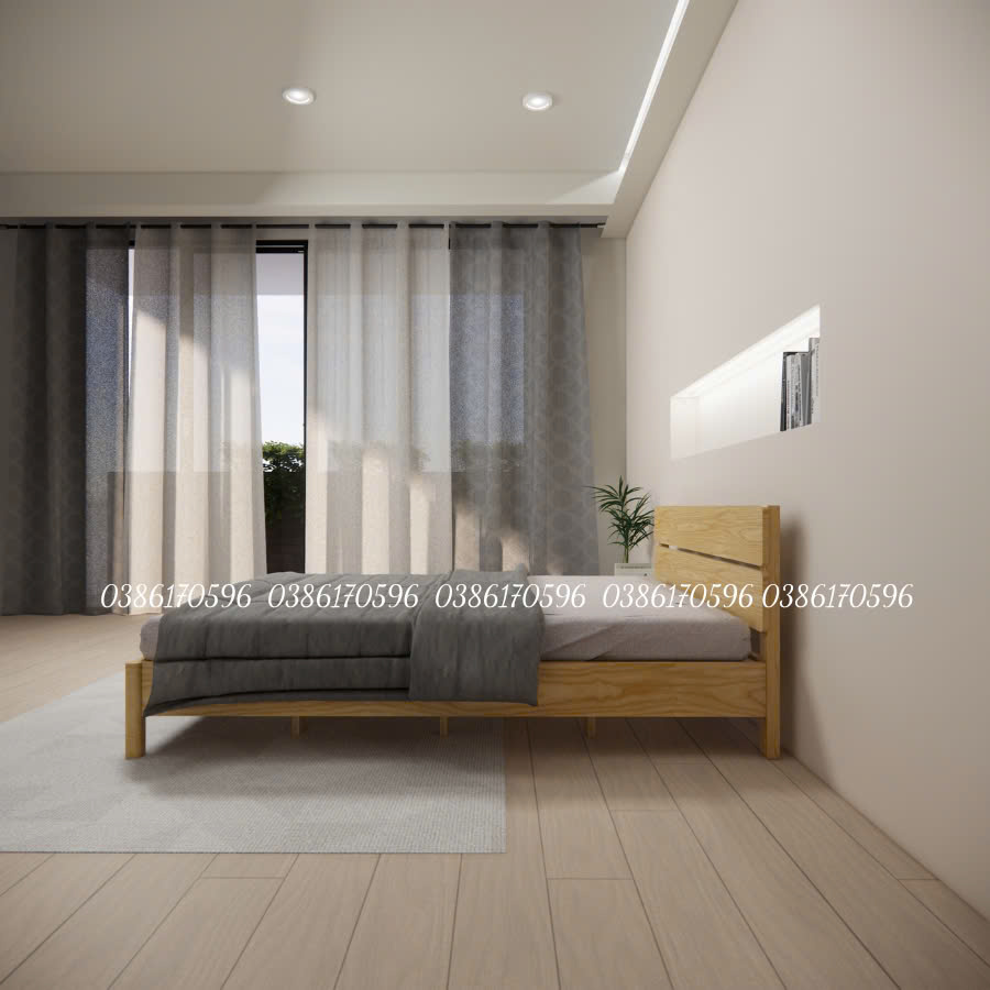 Giường gỗ DV11- Giường ngủ Decor có tựa đầu tối giản làm từ gỗ thông nhập khẩu