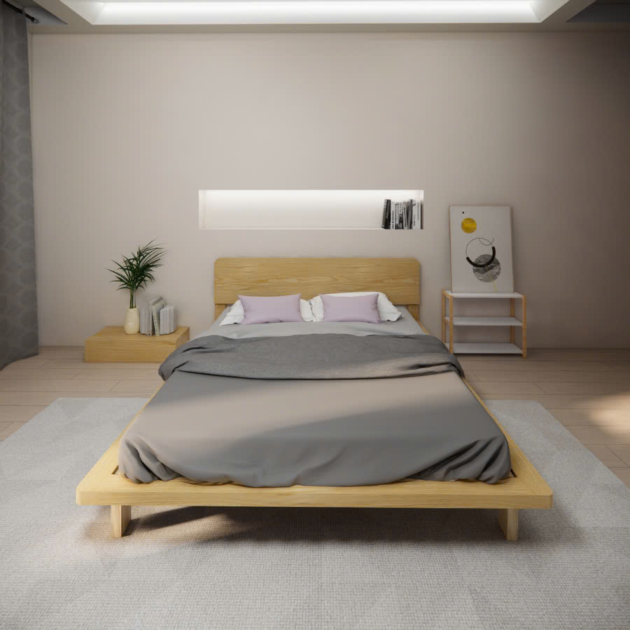 Giường gỗ thông bo viền khung mặt (Mã M27)