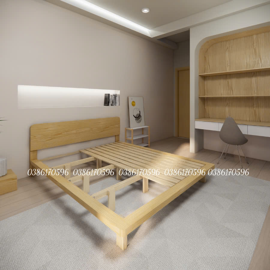 Giường gỗ thông bo viền khung mặt (Mã M27)