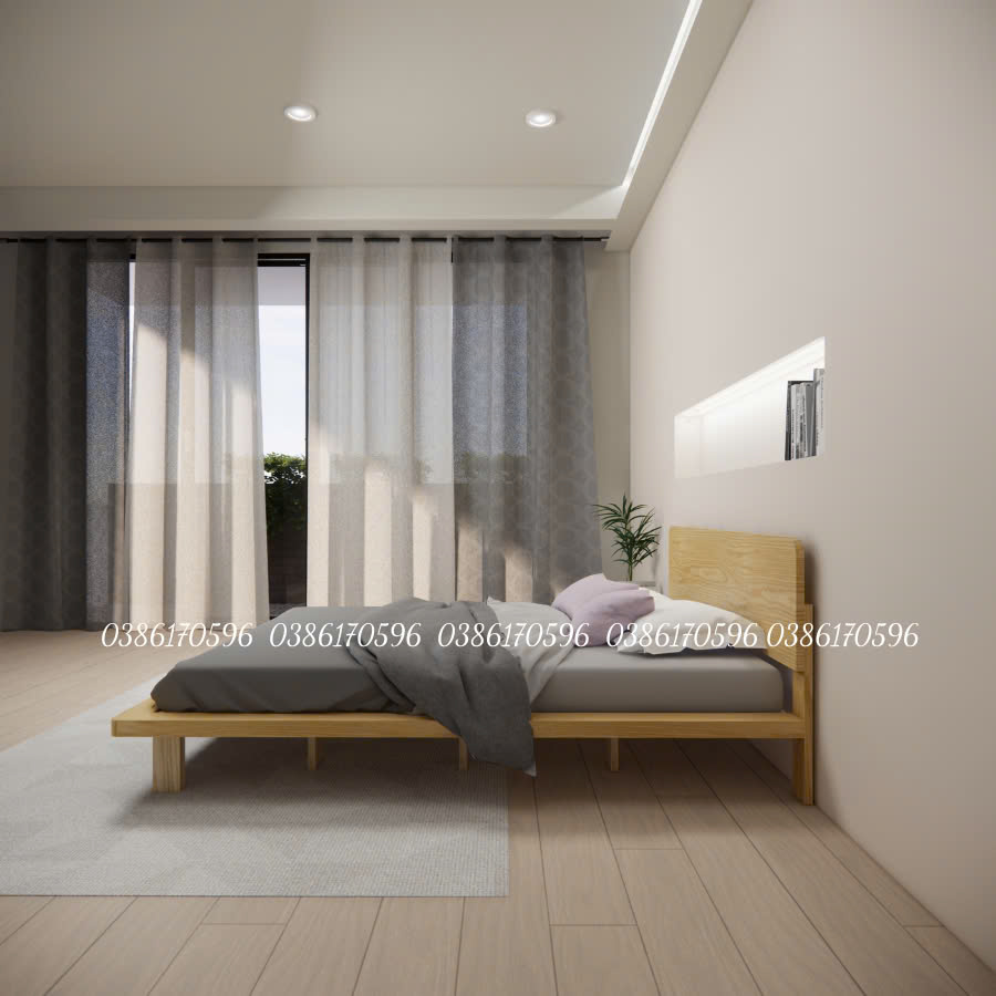 Giường gỗ thông bo viền khung mặt (Mã M27)