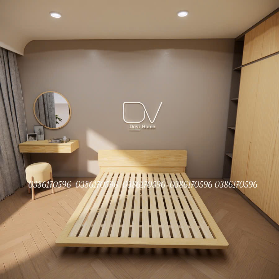 Giường gỗ DV1- Giường ngủ Decor có tựa đầu