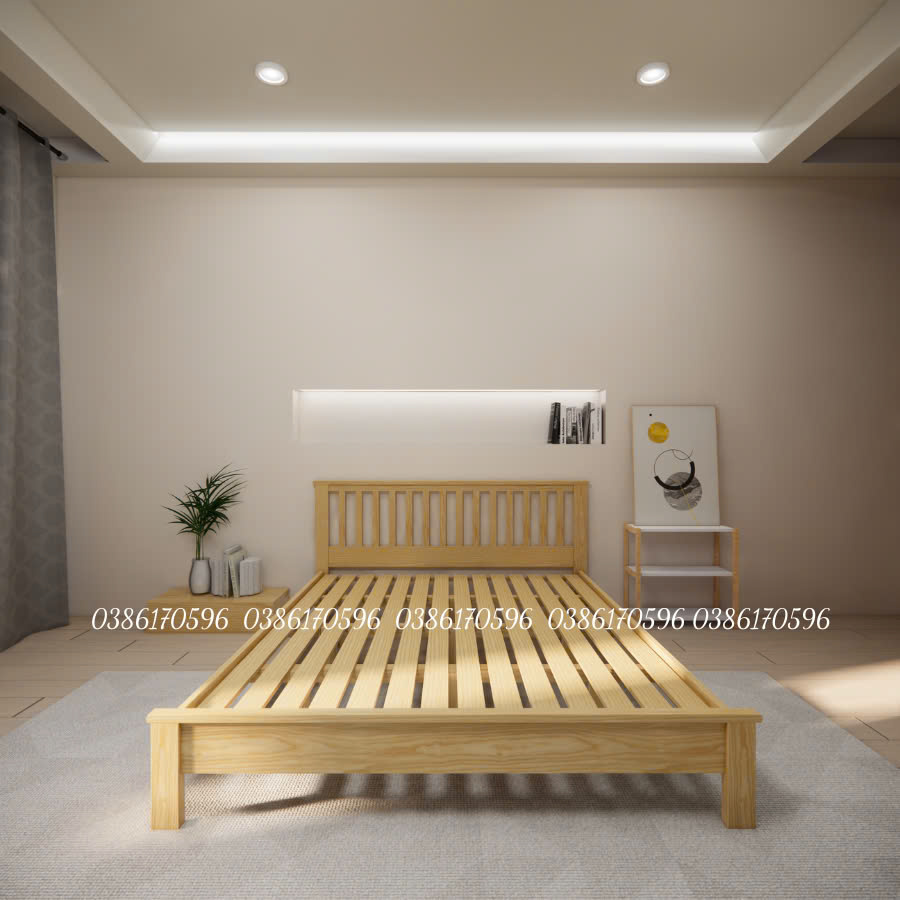 Mẫu giường M35 Giường gỗ kết hợp tựa nan dọc