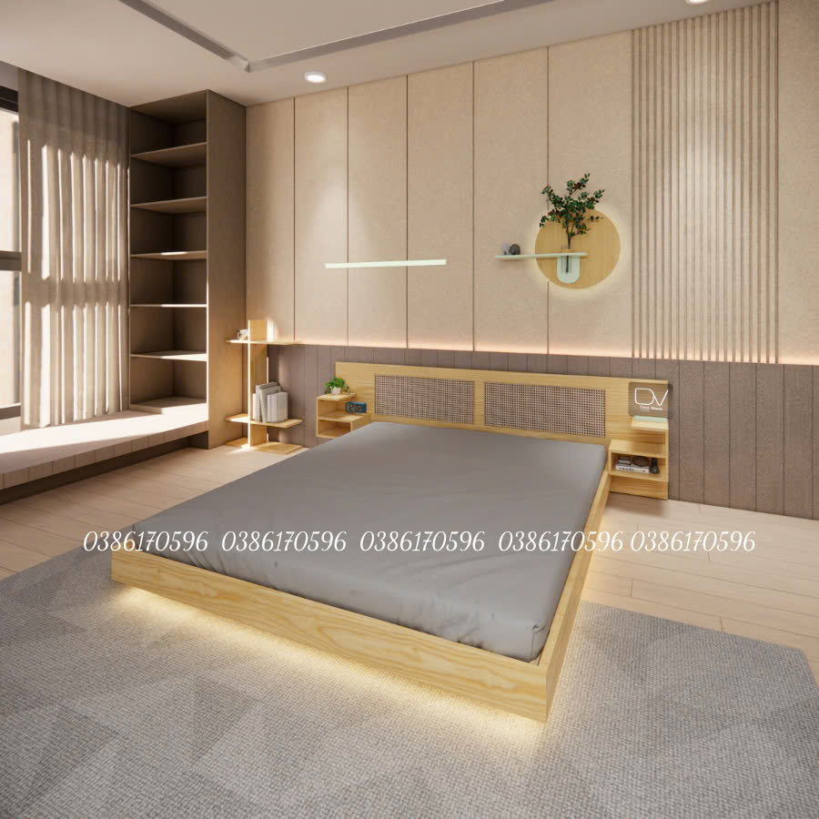 Mẫu giường tựa kết hợp mây và 2 Tab (Mã M24)