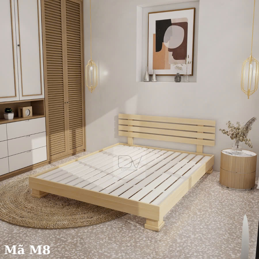 Giường gỗ thông M8 Giường chân hộp kết hợp tựa đầu giường