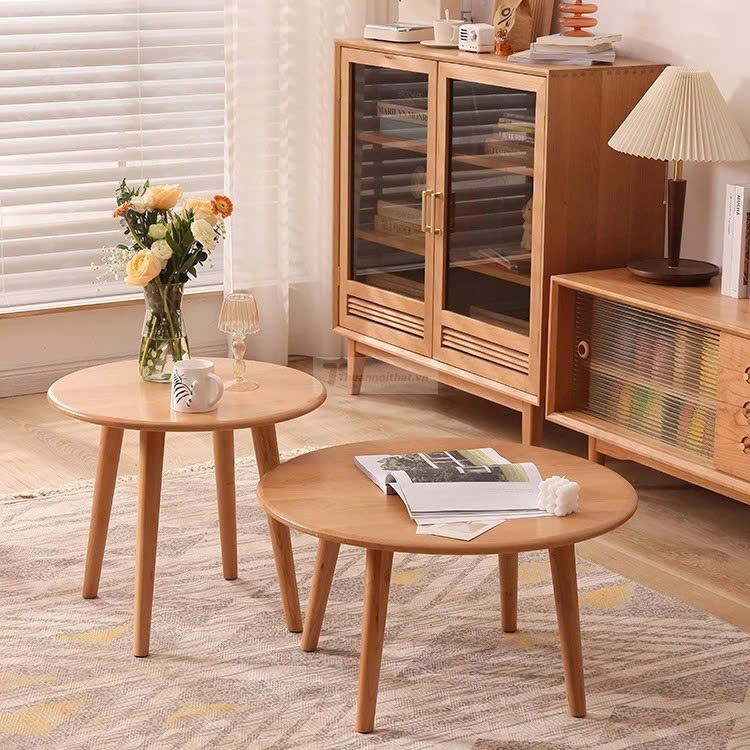 Bàn Trà Tròn Gỗ Thông Tự Nhiên Sang Trọng 