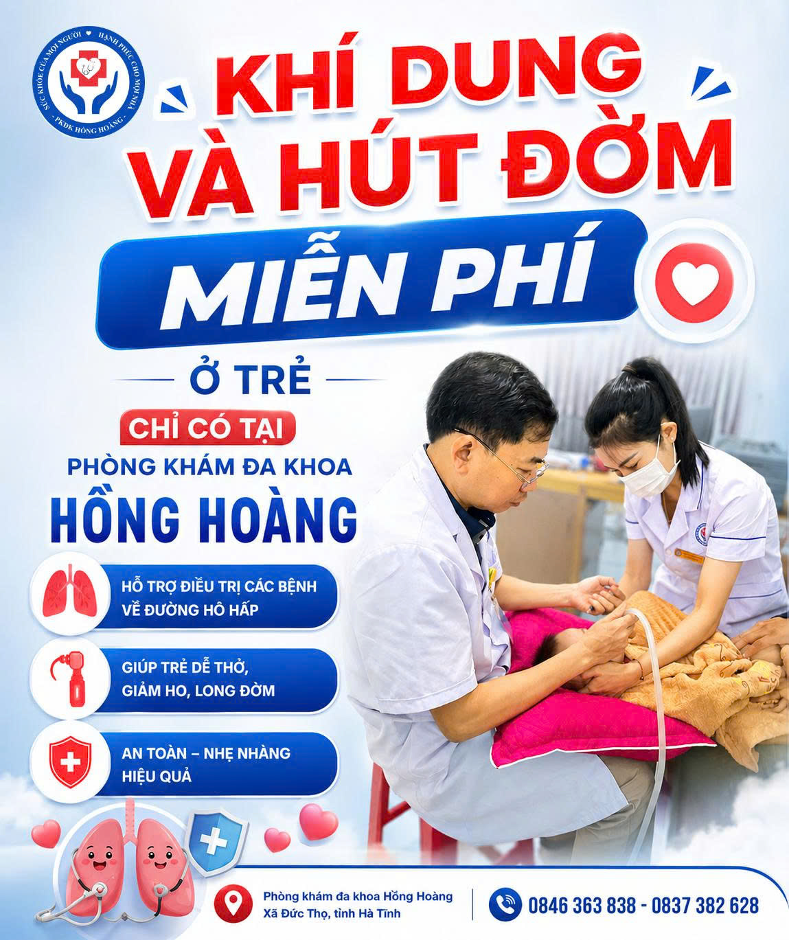 KHÍ DUNG VÀ HÚT ĐỜM MIỄN PHÍ Ở TRẺ – CHỈ CÓ TẠI PHÒNG KHÁM ĐA KHOA HỒNG HOÀNG