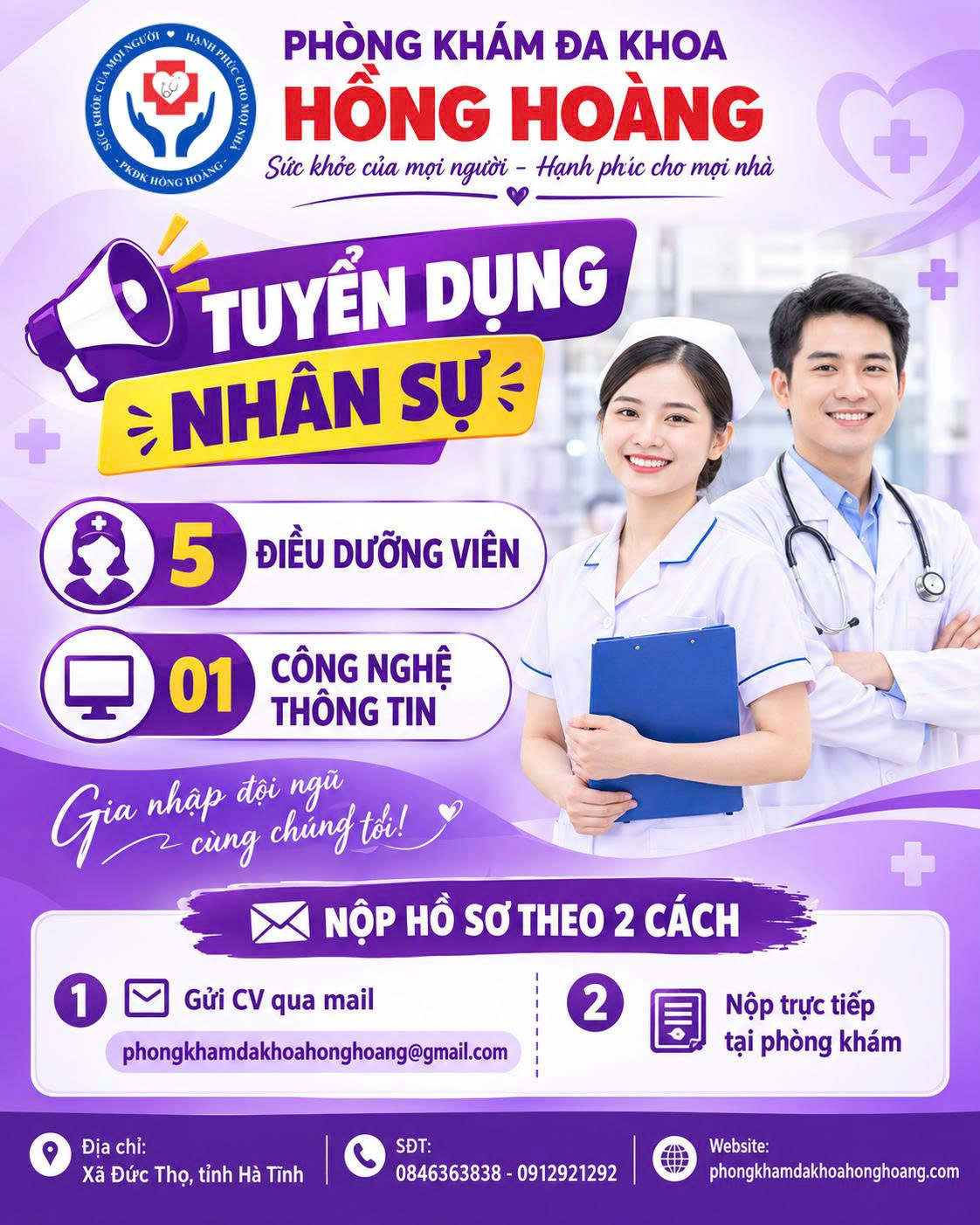PHÒNG KHÁM ĐA KHOA HỒNG HOÀNG TUYỂN DỤNG NHÂN SỰ THÁNG 10/2026