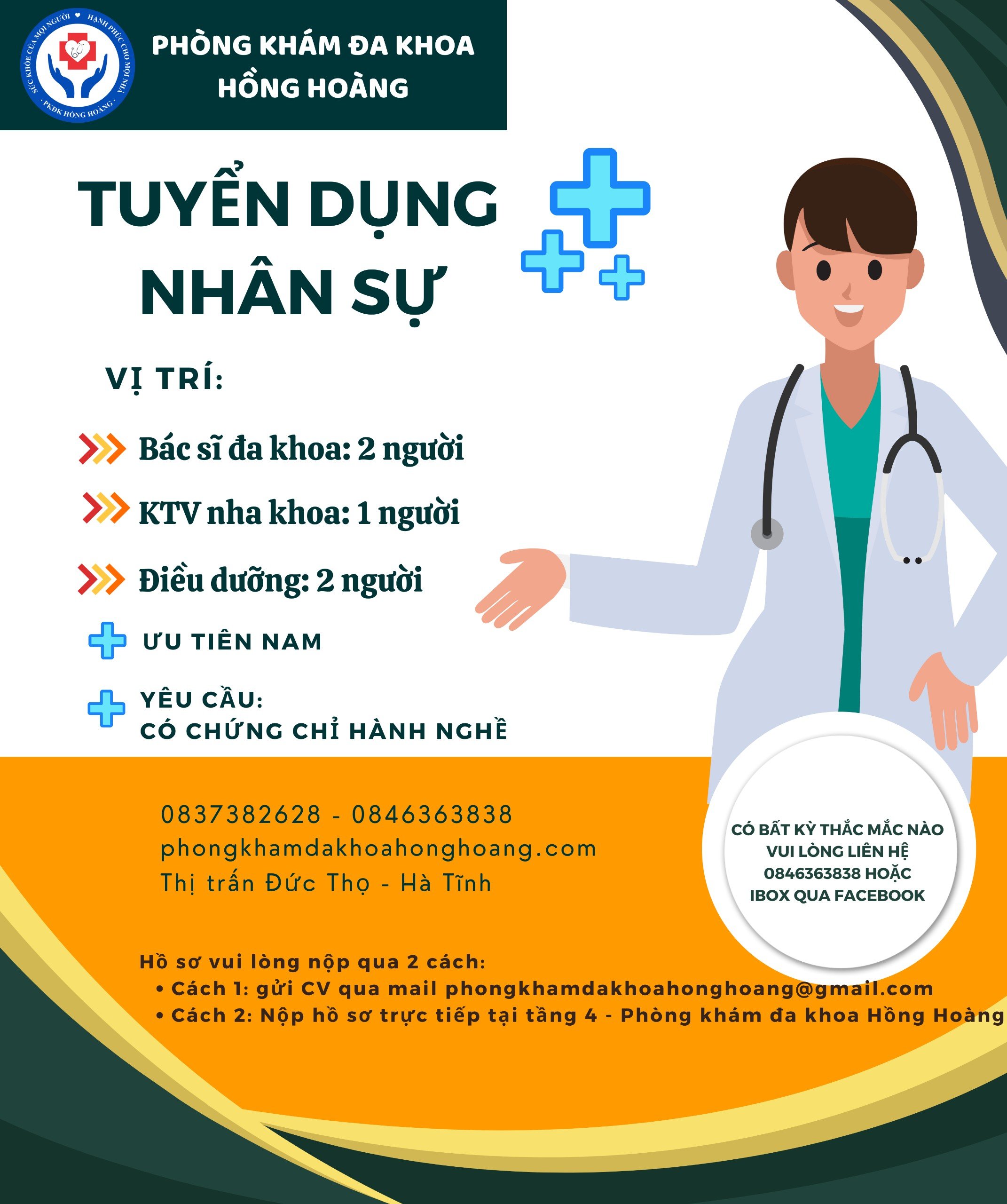 Phòng khám đa khoa Hồng Hoàng thông báo tuyển dụng nhân sự tháng 10 năm 2023