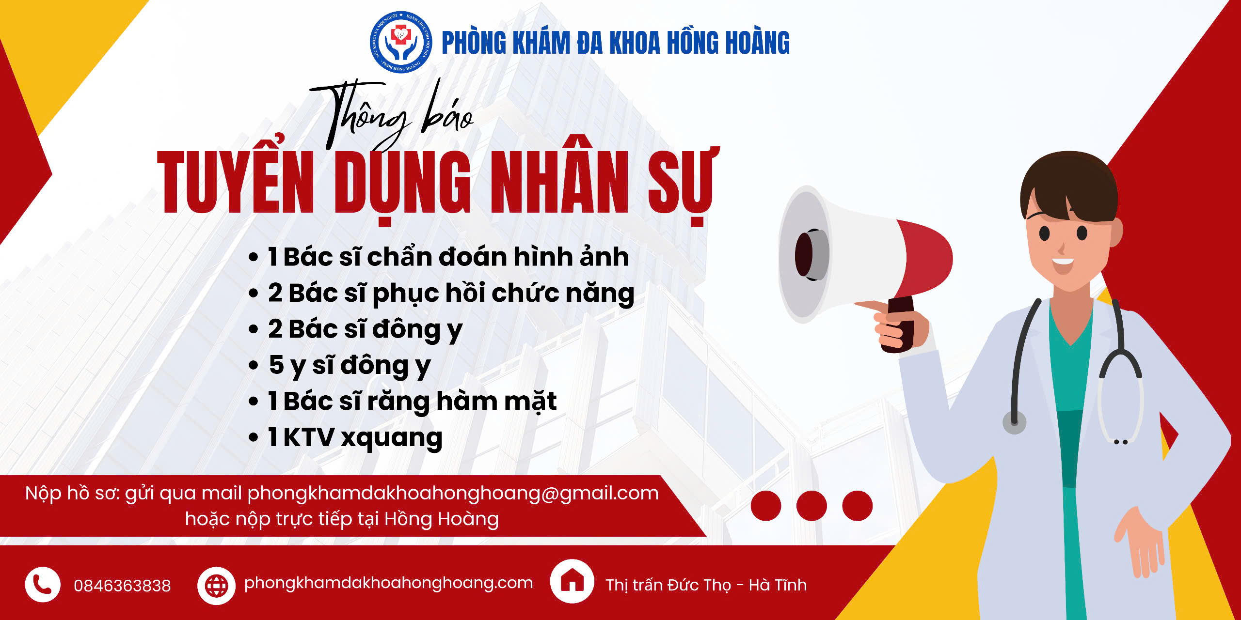 Phòng khám đa khoa Hồng Hoàng tuyển dụng nhân sự tháng 8, 9 năm 2024