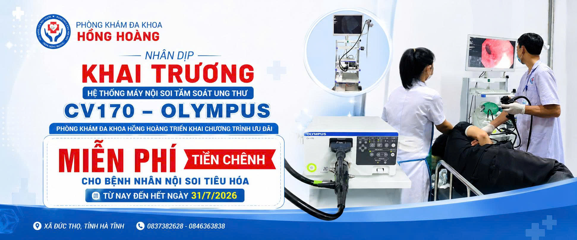 Nội soi tiêu hóa với hệ thống máy nội soi CV170-OLYMPUS tầm soát ung thư sớm hiện đại tại Phòng khám đa khoa Hồng Hoàng