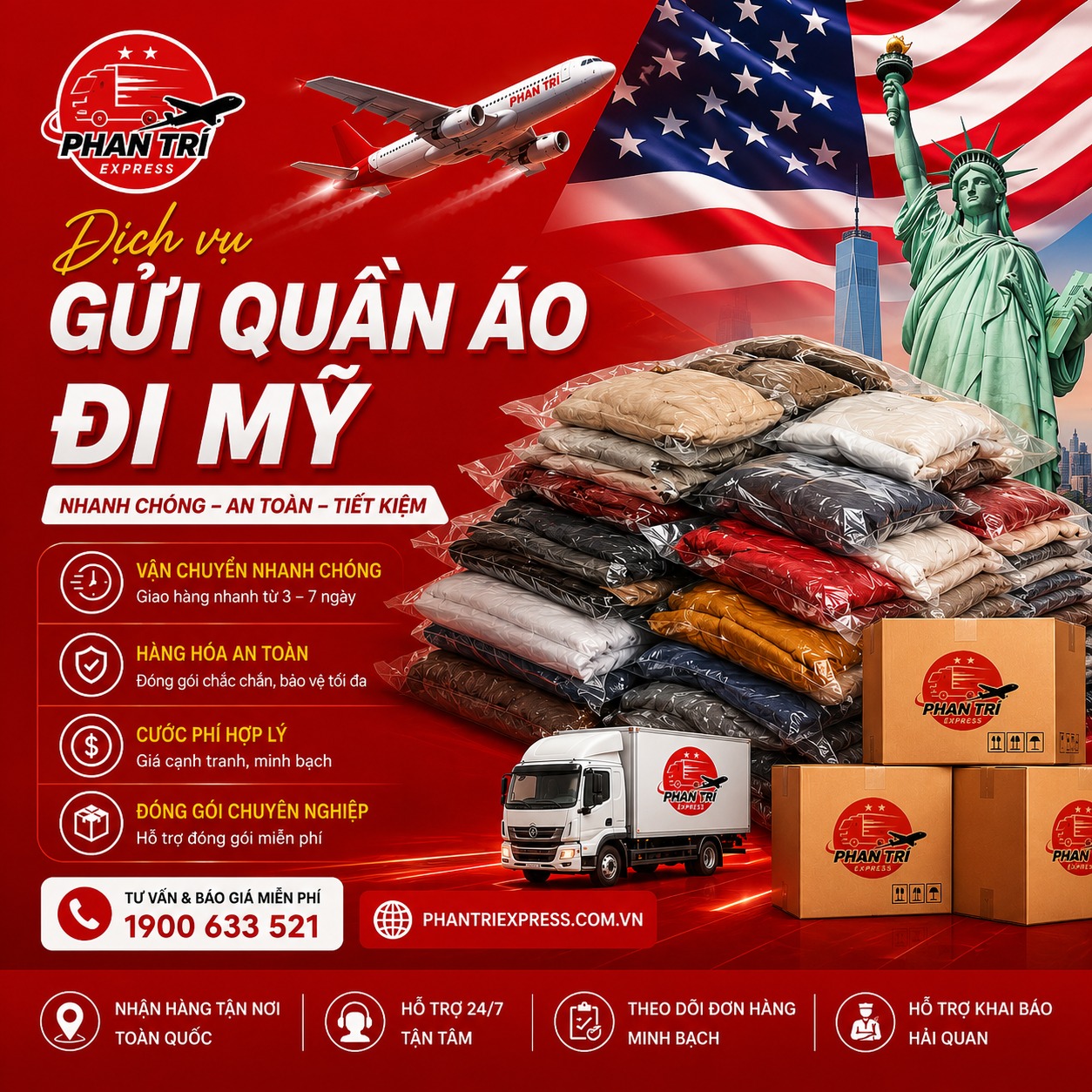 Gửi quần áo đi Mỹ nhanh chóng, chi phí hợp lý, nhận hàng tận nơi cùng Phan Trí Express