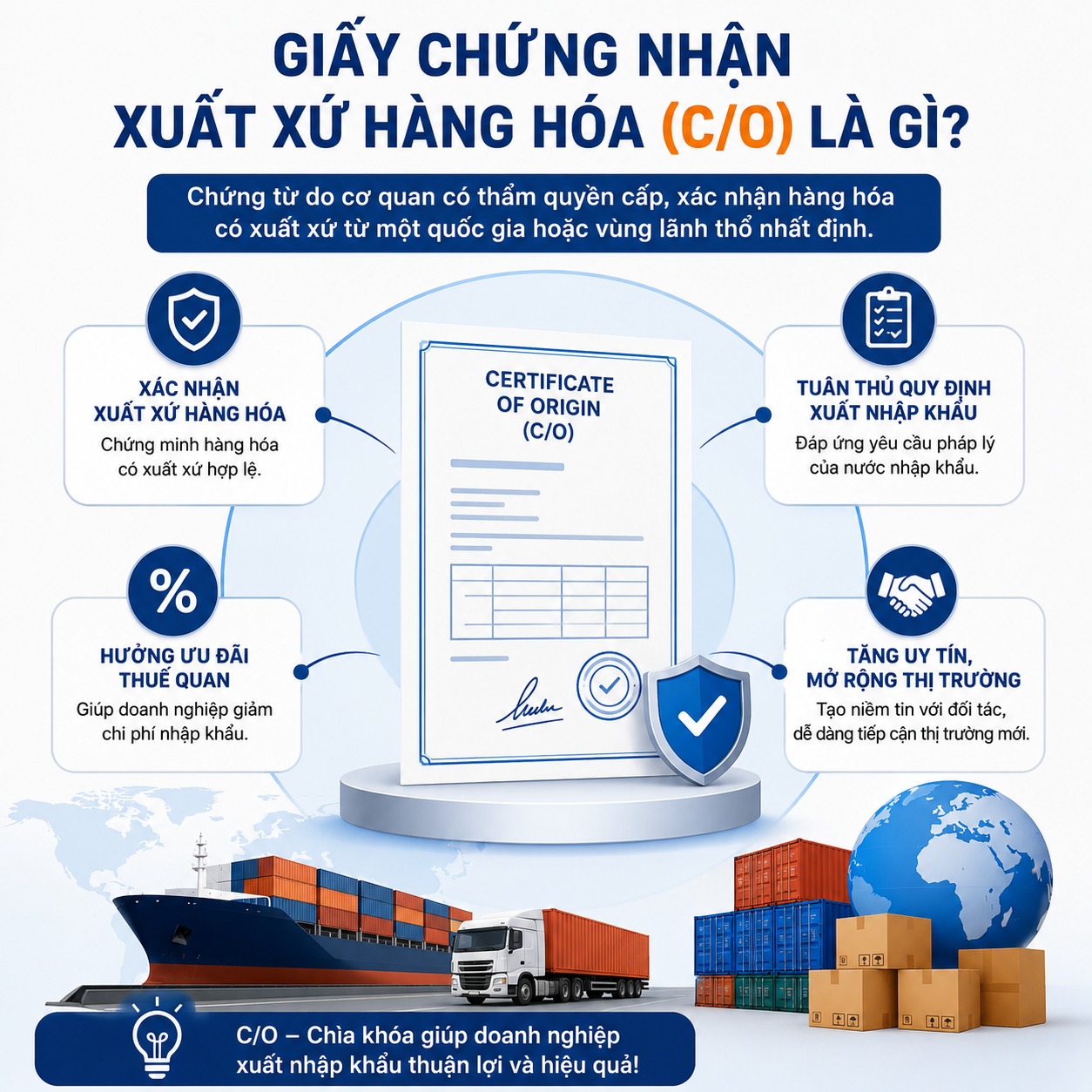 Giấy chứng nhận xuất xứ hàng hóa (C/O) là gì? Vai trò và những điều cần biết khi xuất nhập khẩu