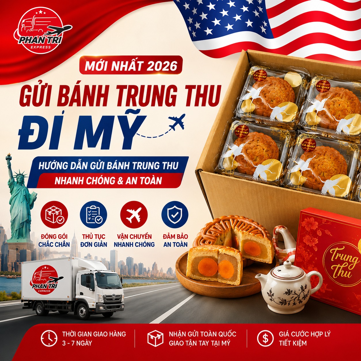 Gửi bánh trung thu đi Mỹ mới nhất 2026: Hướng dẫn gửi bánh trung thu nhanh chóng & an toàn