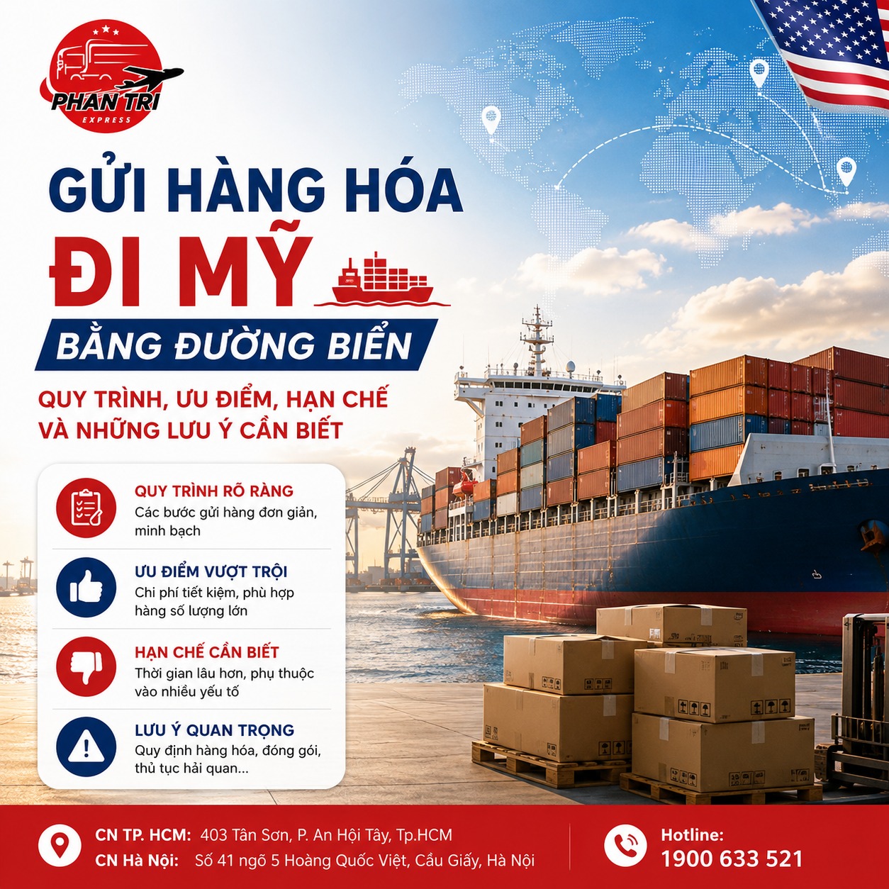 Gửi hàng hóa đi Mỹ bằng đường biển: Quy trình, ưu điểm, hạn chế và những lưu ý cần biết