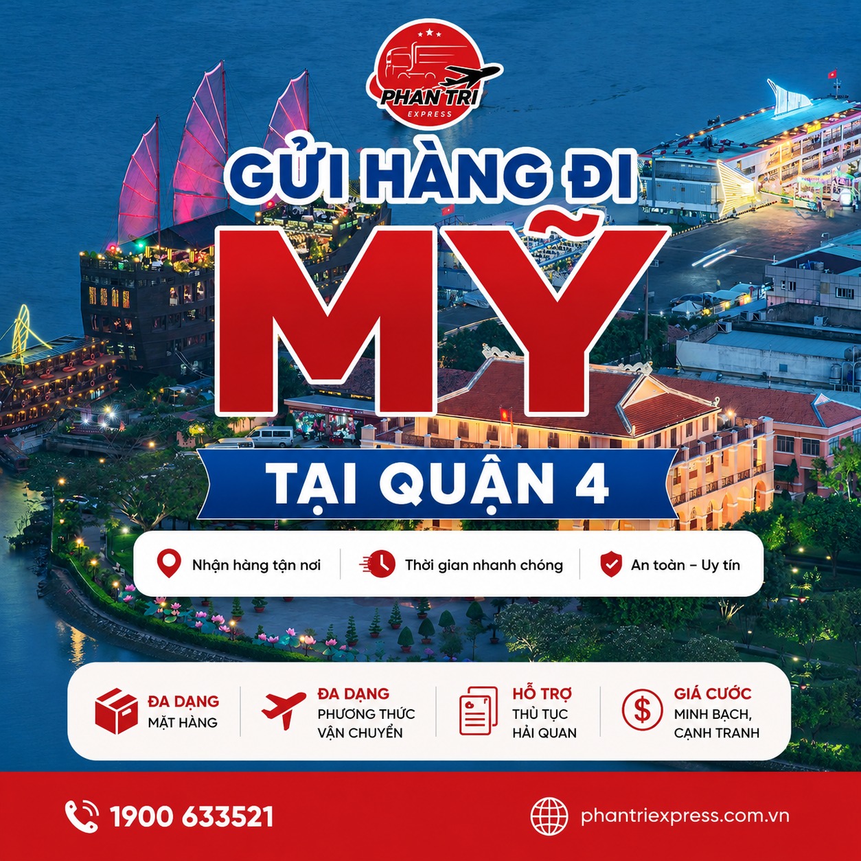 Gửi hàng đi Mỹ tại Quận 4 uy tín, nhận tận nơi, giao nhanh 3–5 ngày