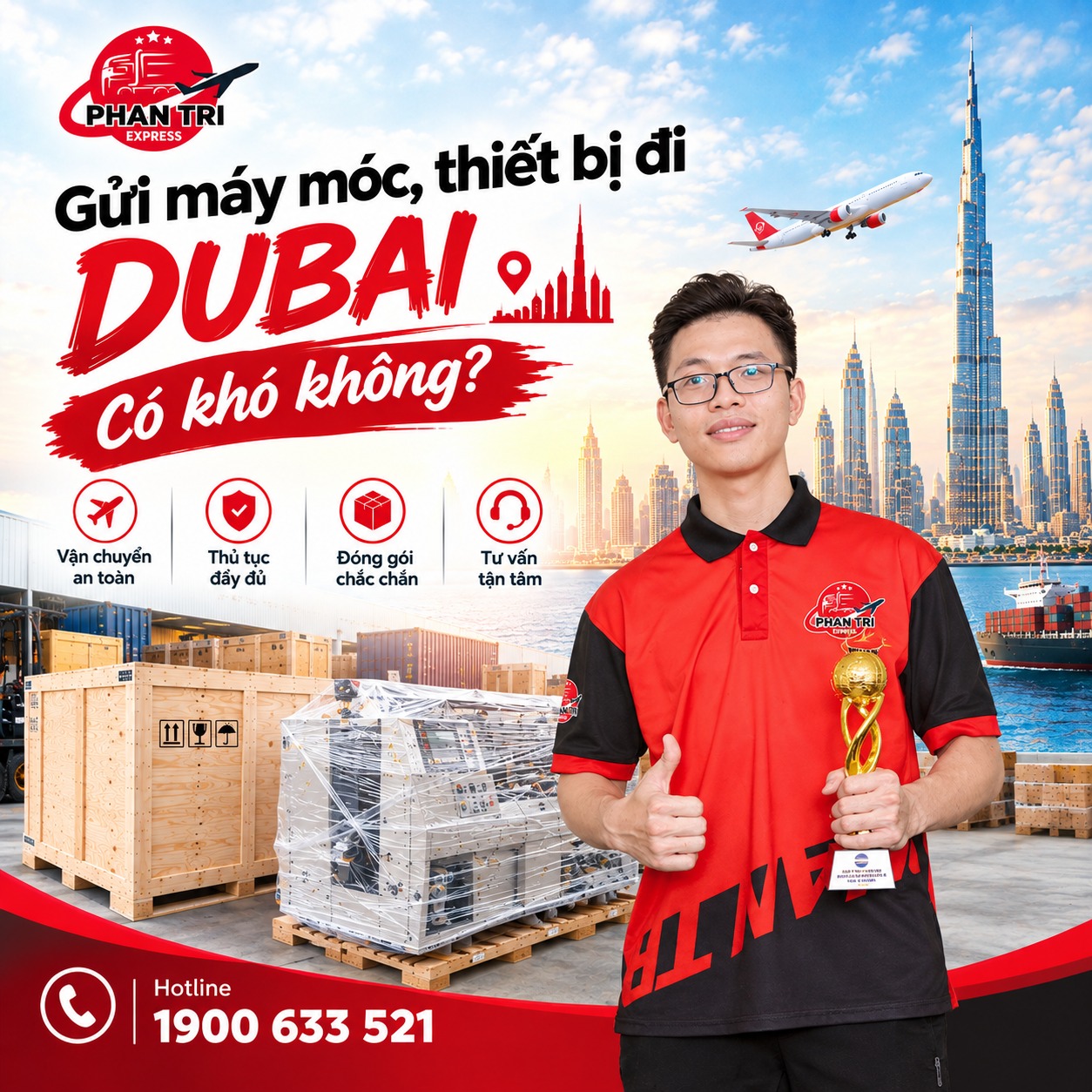 Gửi Máy Móc, Thiết Bị Đi Dubai An Toàn, Bao Thủ Tục | Phan Trí Express