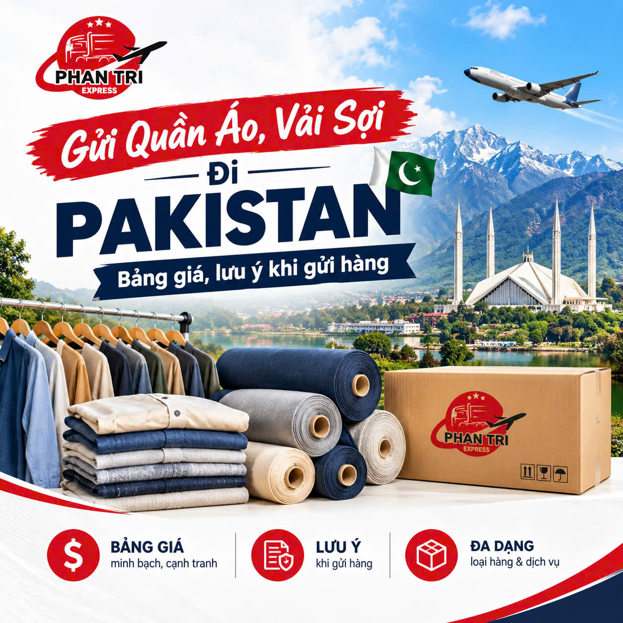 Gửi Quần Áo, Vải, Sợi Đi Pakistan Nhanh Chóng, An Toàn