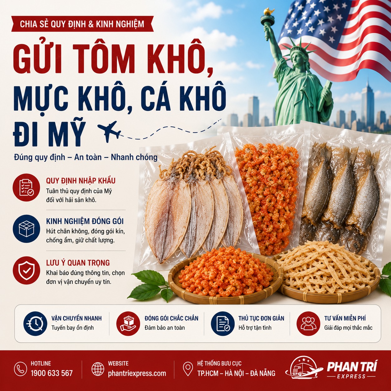 Gửi khô cá, khô mực, khô tôm đi Mỹ: Quy định và những lưu ý khi gửi hàng