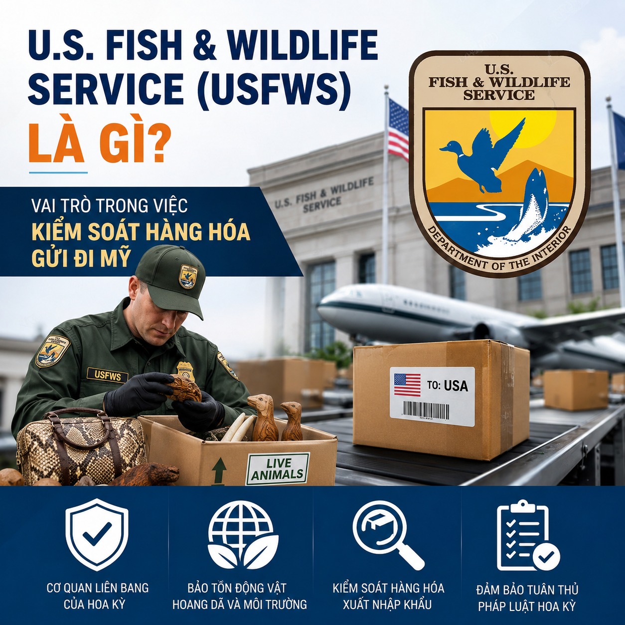 U.S. Fish & Wildlife Service (USFWS) là gì? Vai trò trong việc kiểm soát hàng hóa gửi đi Mỹ