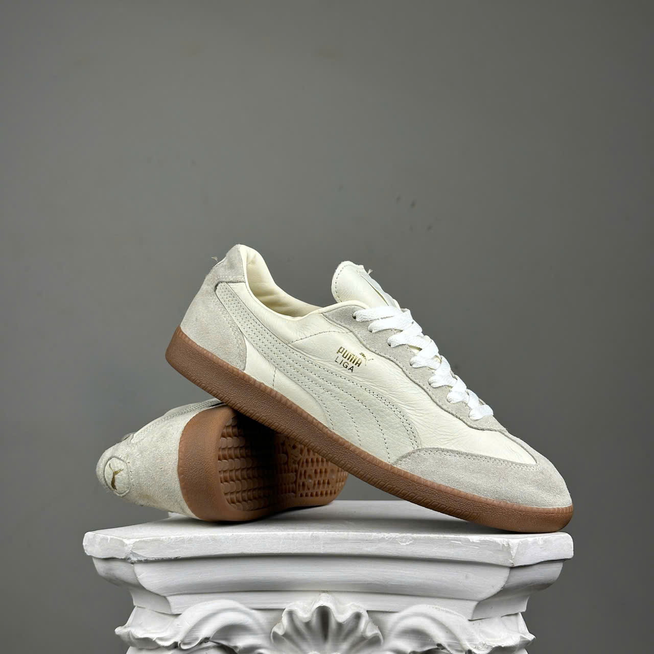 SZ44 PUMA Liga Leather Shoe Beige 364597-01 095545 Giày 2hand