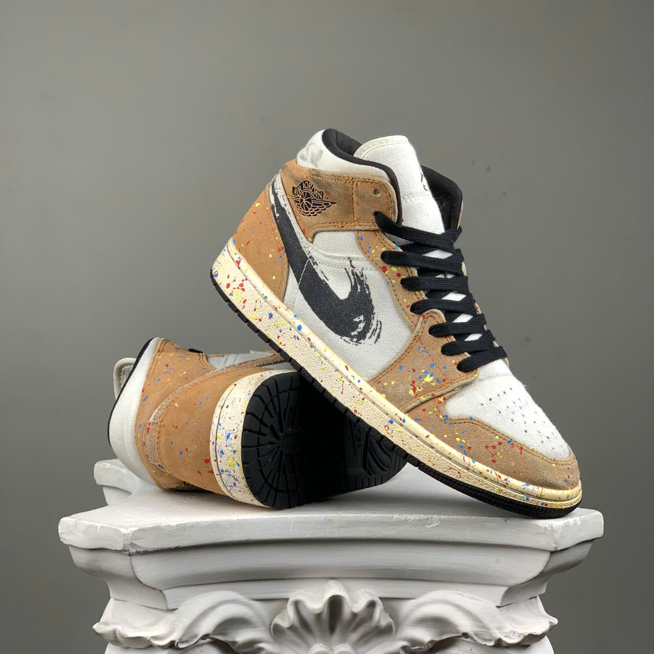 SZ40 Nike Air Jordan 1 Mid SE 'Brushstroke Paint Splatter' DA8005-100 105720