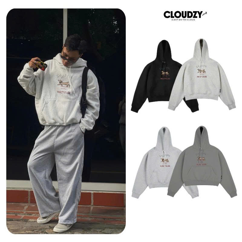 Áo khoác hoodie boxy nỉ nam local brand hoodie nữ unisex form rộng basic tay phồng CLOUDZY SYNC