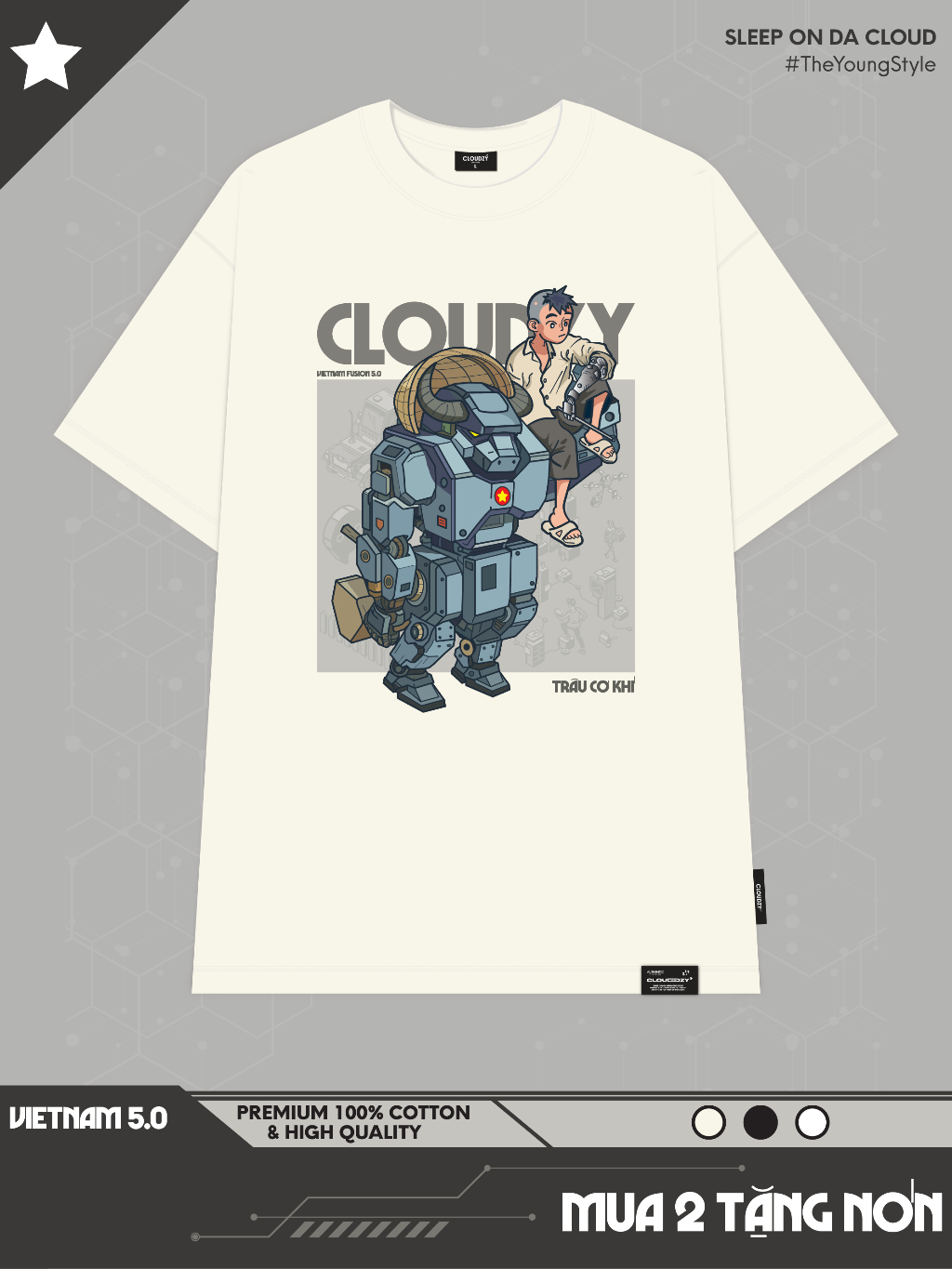 ÁO THUN OVERSIZE CLOUDZY TRÂU MÁY