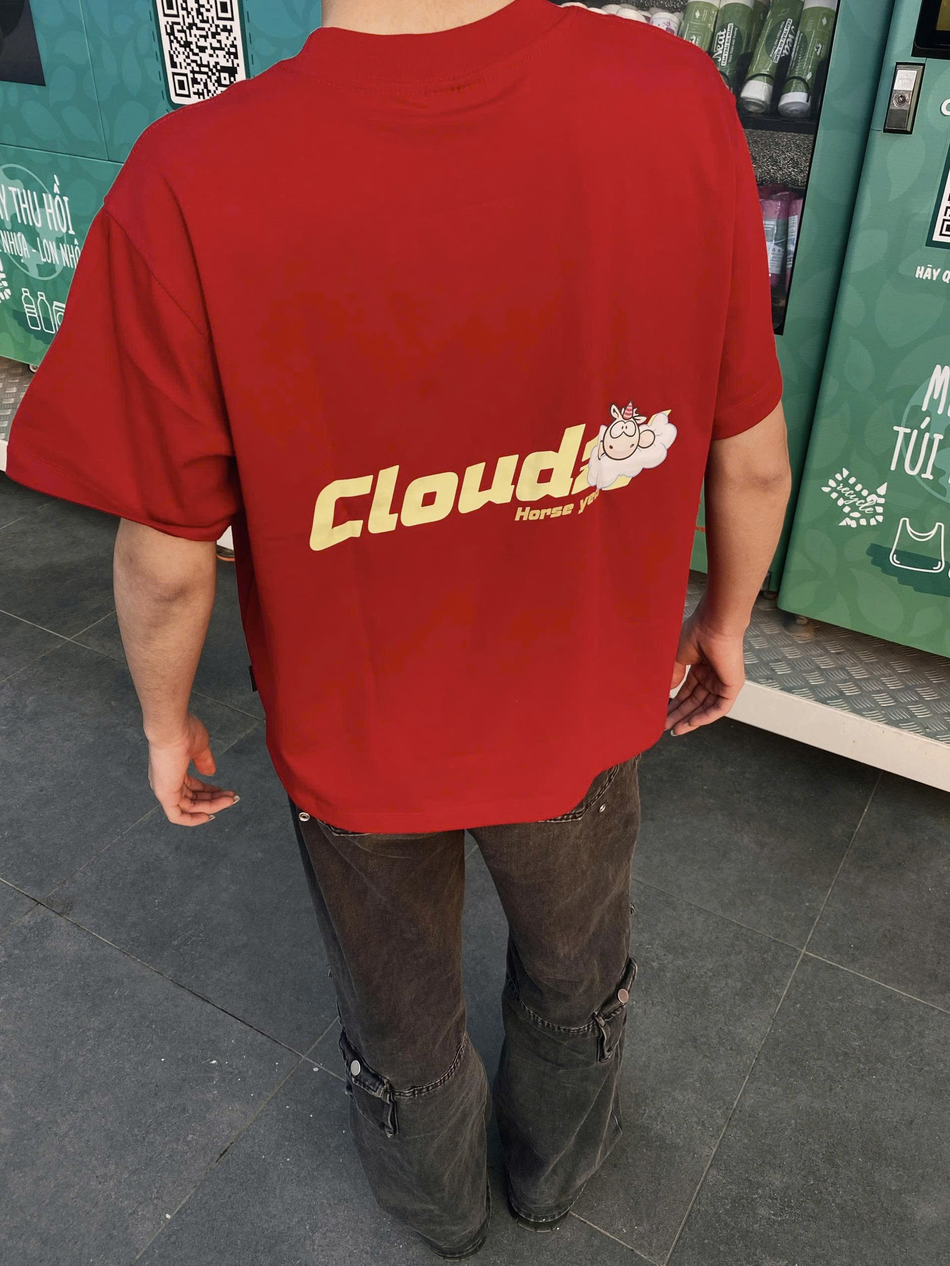 Áo thun tết 2026 CLOUDZY local brand form rộng unisex hình ngựa năm ngọ màu đỏ vải 250gsm 100% cotton mềm mịn PONY