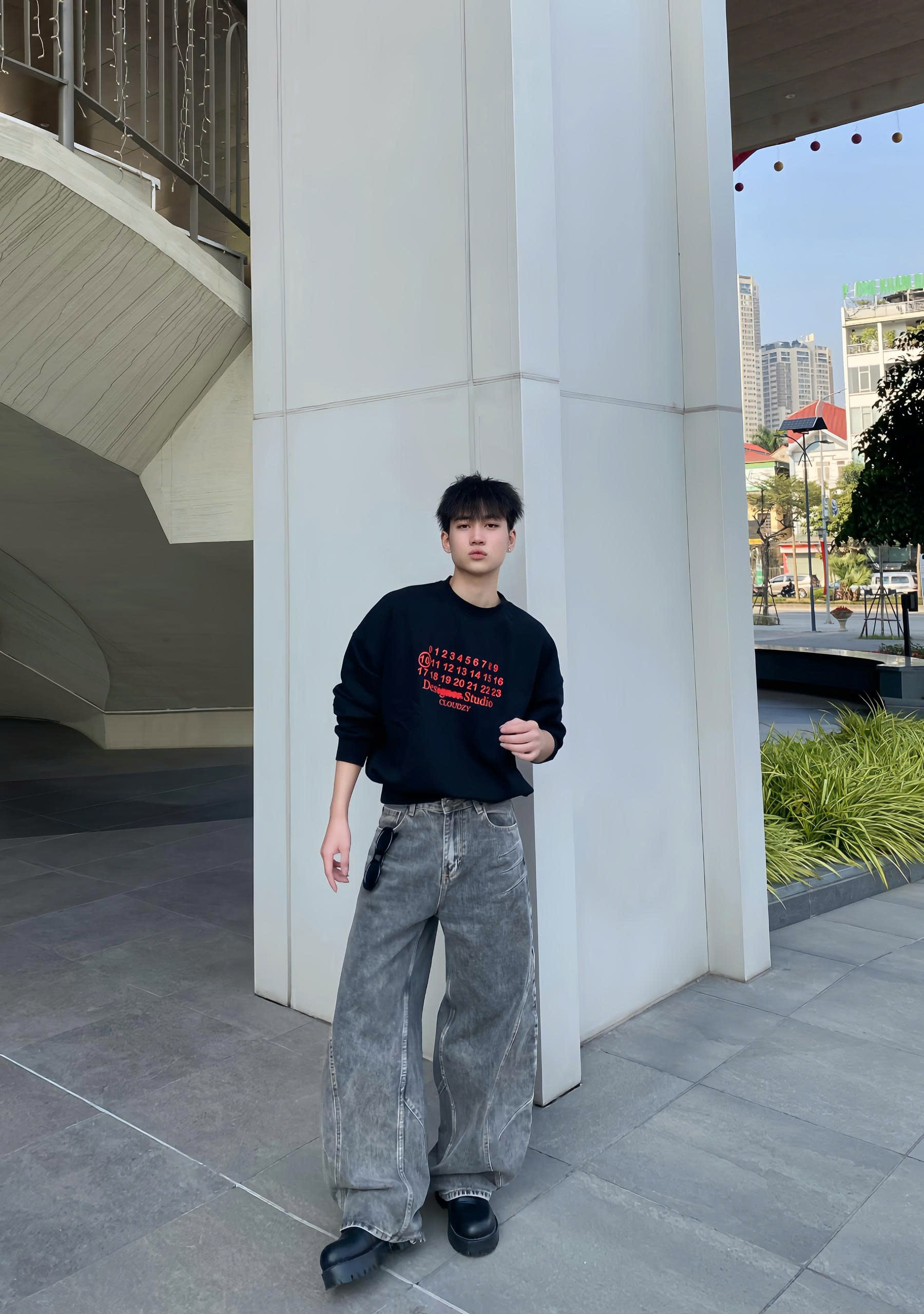 Áo sweater nỉ CLOUDZY sweatshirt form rộng unisex in chữ số studio chất nỉ cotton dài tay áo khoác nỉ CALENDAR