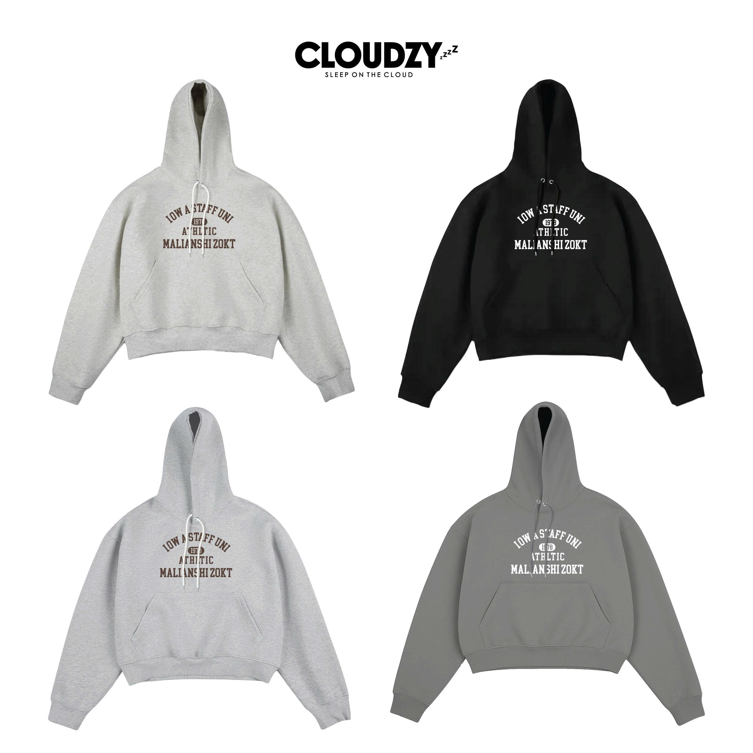 Áo nỉ hoodie có mũ form lửng tay bồng nam nữ chất liệu nỉ bông dày dặn ấm áp in chữ retro t86 MALIAN CLOUDZY localbrand