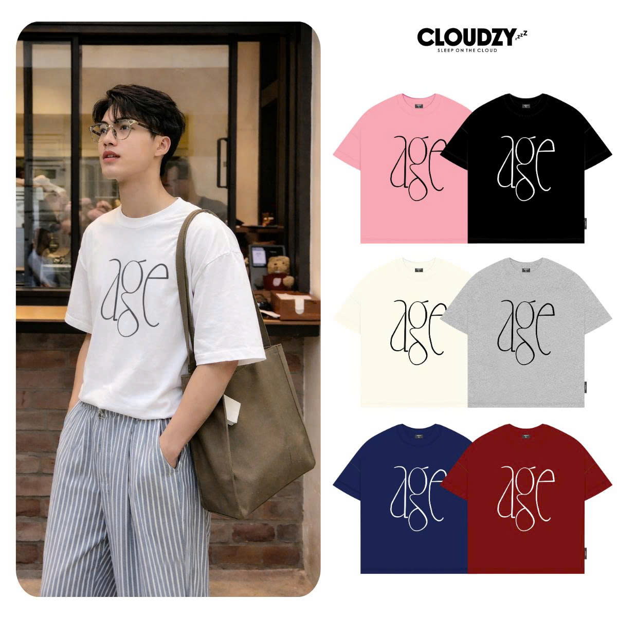 Áo thun boxy CLOUDZY form boxy unisex local brand in chữ AGE cao cấp 100% cotton 250GSM dày dặn áo phông nam nữ