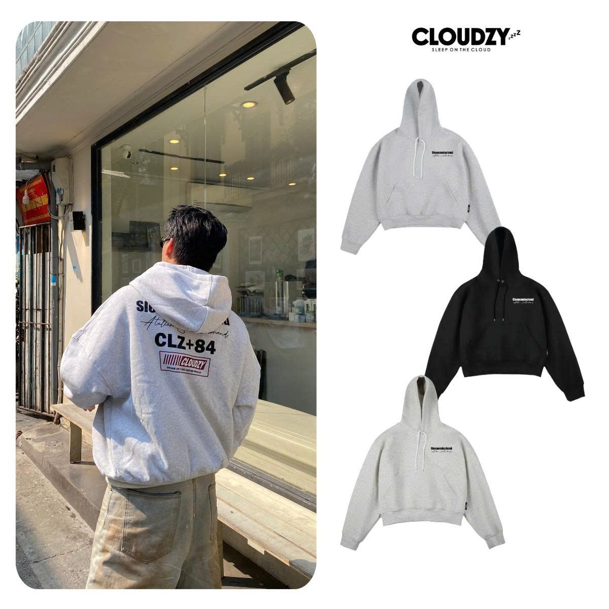 Áo hoodie boxy nỉ dày dặn local brand Cloudzy CLZ+84 nam nữ form rộng basic unisex có mũ siêu to