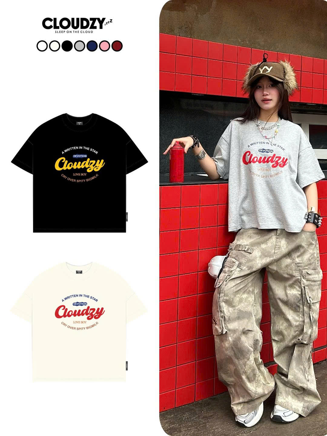 Áo thun boxy tee local brand Cloudzy unisex phông tay lỡ nữ cotton phối màu form rộng boxy DEVOTION